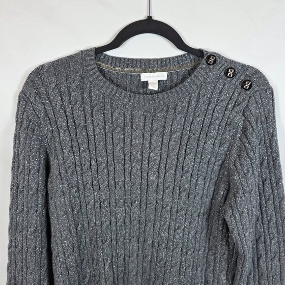 Charter Club Cable Knit Sweater Women's Size XL Gray & Silver Cotton Blend - Picture 6 of 11